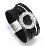 Geometric Leather Bracelet Hollow Metal Circle Rhinestone Wrap
