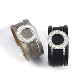 Geometric Leather Bracelet Hollow Metal Circle Rhinestone Wrap