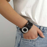 Geometric Leather Bracelet Hollow Metal Circle Rhinestone Wrap