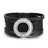 Geometric Leather Bracelet Hollow Metal Circle Rhinestone Wrap