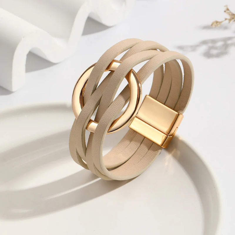 Circle Cross Bracelet for Women Multilayer Wrap Leather Bracelets & Bangles