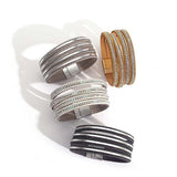 Silver Leather Bracelet Charm Cross Multilayer Crystal Metal Chain Wrap