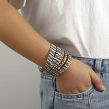 Boho Charm Leather Bracelet Multilayer Slim Strips Wide Bracelet