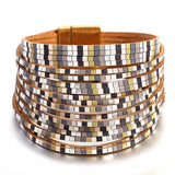 Boho Charm Leather Bracelet Multilayer Slim Strips Wide Bracelet