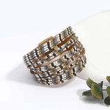 Boho Charm Leather Bracelet Multilayer Slim Strips Wide Bracelet