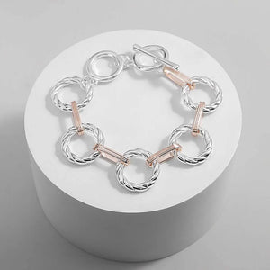 Silver Twisted Round Bracelet Women Punk Two Tone Chain Bracelets