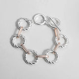 Silver Twisted Round Bracelet Women Punk Two Tone Chain Bracelets