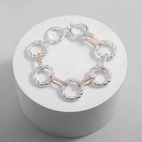 Silver Twisted Round Bracelet Women Punk Two Tone Chain Bracelets