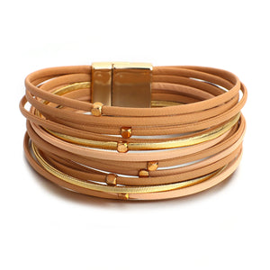 Boho Multilayer Khaki Leather Bracelets for Women