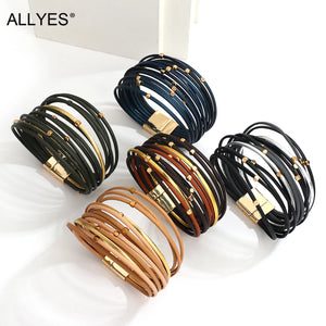 Boho Multilayer Khaki Leather Bracelets for Women