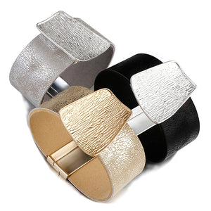 Geometric Metal Leather Bracelet Wide Wrap Bangles Female Jewelry