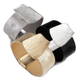 Geometric Metal Leather Bracelet Wide Wrap Bangles Female Jewelry