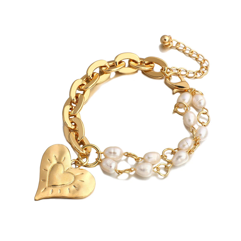 Heart Charm Chunky Link Chain Bracelets for Women