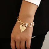 Heart Charm Chunky Link Chain Bracelets for Women