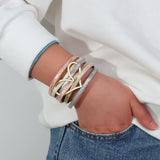 Metal Heart Leather Bracelet Women Charm Multilayer Wide Wrap Bangle