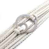 Multilayer Wrap Wide Leather Bracelet for Women, Silver Circle Charm Jewelry