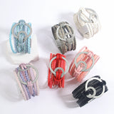 Multilayer Wrap Wide Leather Bracelet for Women, Silver Circle Charm Jewelry