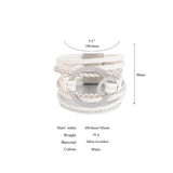 Multilayer Wrap Wide Leather Bracelet for Women, Silver Circle Charm Jewelry