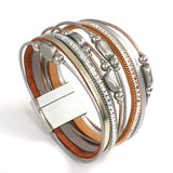 Metal Charm Beads Leather Bracelet for Women Multilayer Wrap Bangle