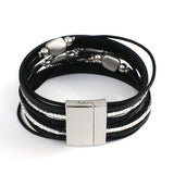 Metal Charm Beads Leather Bracelet for Women Multilayer Wrap Bangle