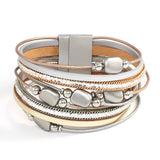 Metal Charm Beads Leather Bracelet for Women Multilayer Wrap Bangle