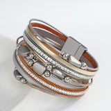 Metal Charm Beads Leather Bracelet for Women Multilayer Wrap Bangle