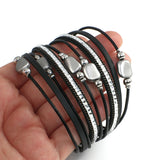 Metal Charm Beads Leather Bracelet for Women Multilayer Wrap Bangle