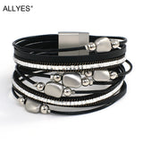 Metal Charm Beads Leather Bracelet for Women Multilayer Wrap Bangle