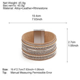 Metal Chain Leather Bracelet for Women Bohemian Wrap Wide Bangle Jewelry