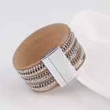 Metal Chain Leather Bracelet for Women Bohemian Wrap Wide Bangle Jewelry