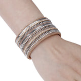 Metal Chain Leather Bracelet for Women Bohemian Wrap Wide Bangle Jewelry