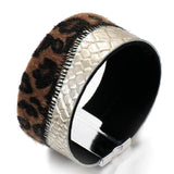 Leopard Print Fur Leather Bracelet Gothic Punk Wide Wrap Bangle