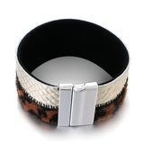 Leopard Print Fur Leather Bracelet Gothic Punk Wide Wrap Bangle