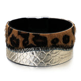 Leopard Print Fur Leather Bracelet Gothic Punk Wide Wrap Bangle
