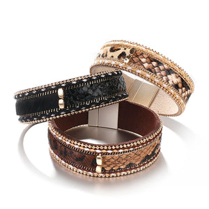 Leopard Snake Stitching Bracelets Men Bohemian Charm Leather Bangles