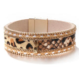 Leopard Snake Stitching Bracelets Men Bohemian Charm Leather Bangles