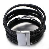 Feather Charm Leather Bracelet Multilayer Bohemian Wide Bracelet Women