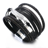 Feather Charm Leather Bracelet Multilayer Bohemian Wide Bracelet Women