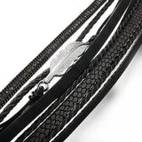 Feather Charm Leather Bracelet Multilayer Bohemian Wide Bracelet Women