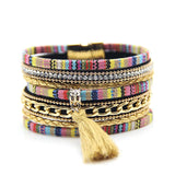 Colorful Cotton Leather Bracelet with Tassels for Women