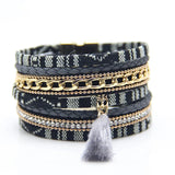 Colorful Cotton Leather Bracelet with Tassels for Women