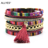 Colorful Cotton Leather Bracelet with Tassels for Women