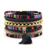 Colorful Cotton Leather Bracelet with Tassels for Women
