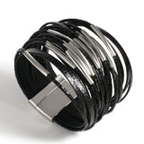 Metal Pipe Charm Leather Bracelet for Women Wrap Bangle Jewelry