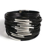 Metal Pipe Charm Leather Bracelet for Women Wrap Bangle Jewelry