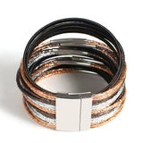 Metal Pipe Charm Leather Bracelet for Women Wrap Bangle Jewelry