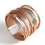 Metal Pipe Charm Leather Bracelet for Women Wrap Bangle Jewelry