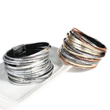 Metal Pipe Charm Leather Bracelet for Women Wrap Bangle Jewelry