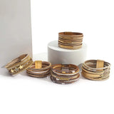 Khaki Leather Wrap Bracelet for Women Boho Magnet Clasp Crystal Chain