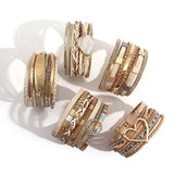 Khaki Leather Wrap Bracelet for Women Boho Magnet Clasp Crystal Chain